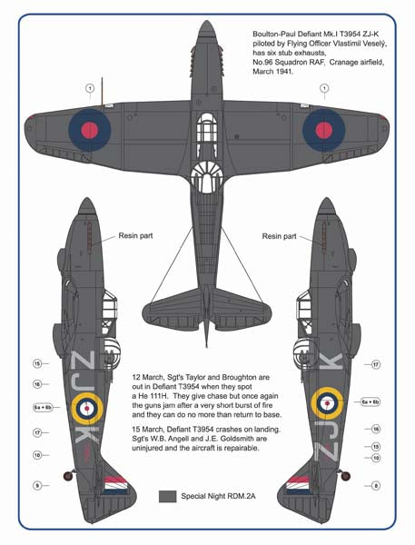 AML A72046 1:72 Hawker Hurricane Mk.I & Boulton-Paul Defiant Mk.I 6 stub exhaust versions / Part I with decals for No.96 Squadron RAF, 1941