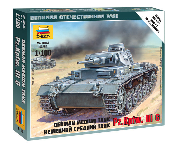 Zvezda 6119 1:100 German Medium Tank Pz.Kp.fw III G - Snap Fit