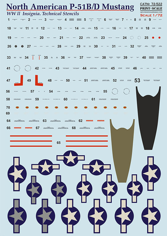 Print Scale 72522 1:72 P-51B/P-51D Mustang Technical stencils
