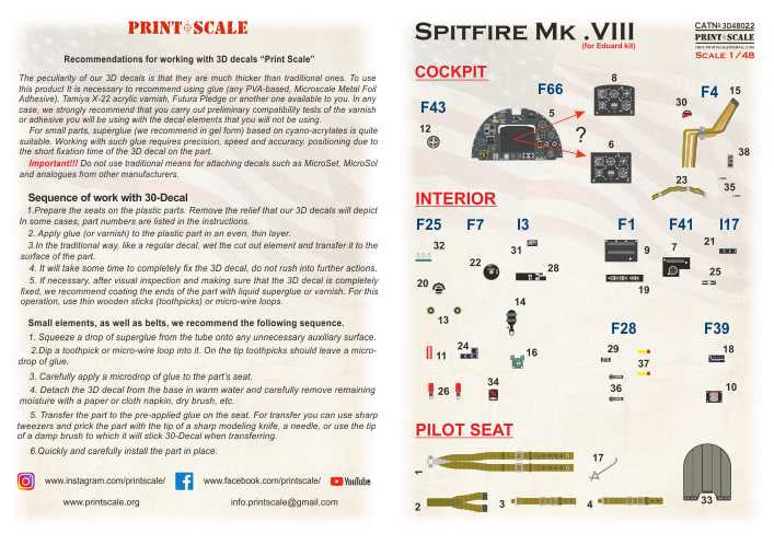 Print Scale 3D48-22 1:48 Instrument panel Supermarine Spitfire Mk.VIII