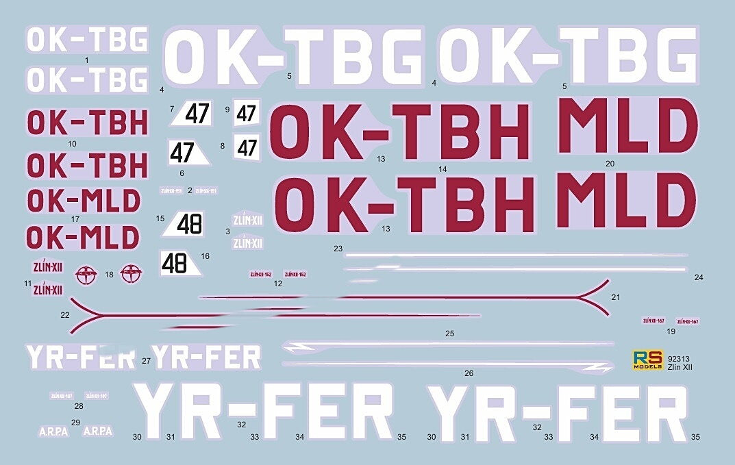 RS Models 92313 1:72 Zlin XII Czechoslovakia 4 decal version for Czechoslo. and Romania RP+PE