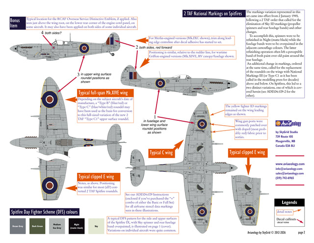 Aviaeology ADD24C109-3 1:24 Supermarine Spitfire National Markings – Late (2TAF, 1945, variation 2, large upper wing roundels)