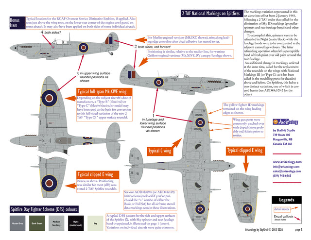 Aviaeology ADD48C109-3 1:48 Supermarine Spitfire National Insignia Markings – Late (2TAF, 1945, variation 2, large upper wing roundels)