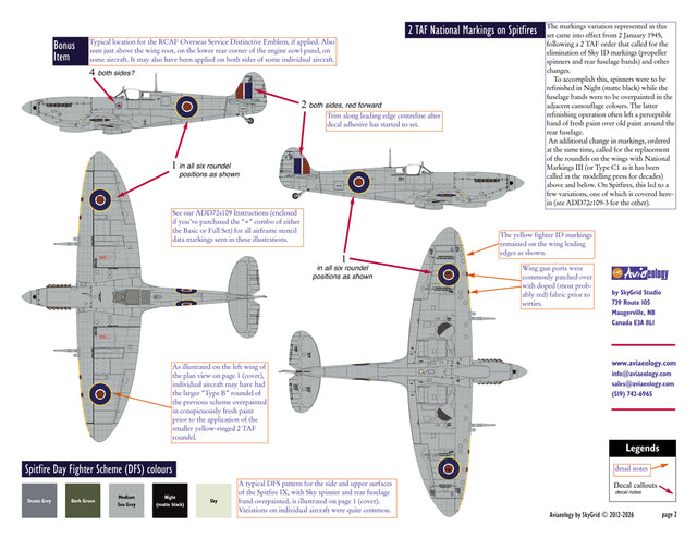 Aviaeology ADD72C109-2 1:72 Supermarine Spitfire National Markings – Late (2 TAF, 1945, variation 1)
