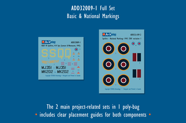 Aviaeology ADD32009-1 1:32 Supermarine Spitfire FR Mk.IXCs MJ351 & MK202 of 414 Squadron, 39 Wing, RCAF (Full Set)