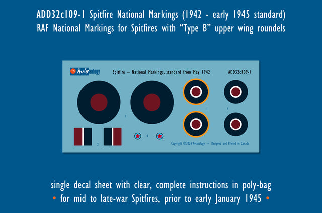 Aviaeology ADD32C109-1 1:32 Supermarine Spitfire National Markings – Standard 1942 to early January 1945