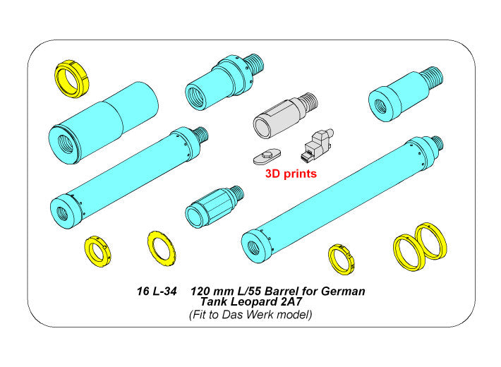Aber 16L-34 1:16 120 mm L/55 Barrel for German Tank Leopard 2 A7V