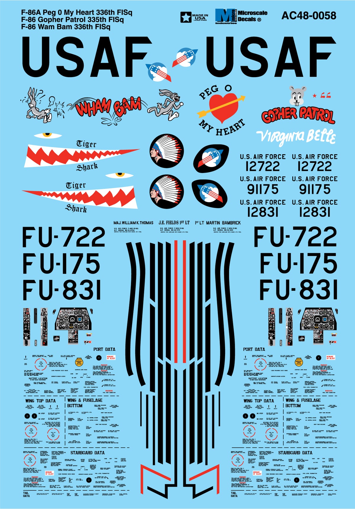 Microscale AC480058 1:48 F-86A Peg 0 My Heart 336th FISq. F-86 Gopher Patrol 335th FISq. F-86 Wam Bam 336th FISq.