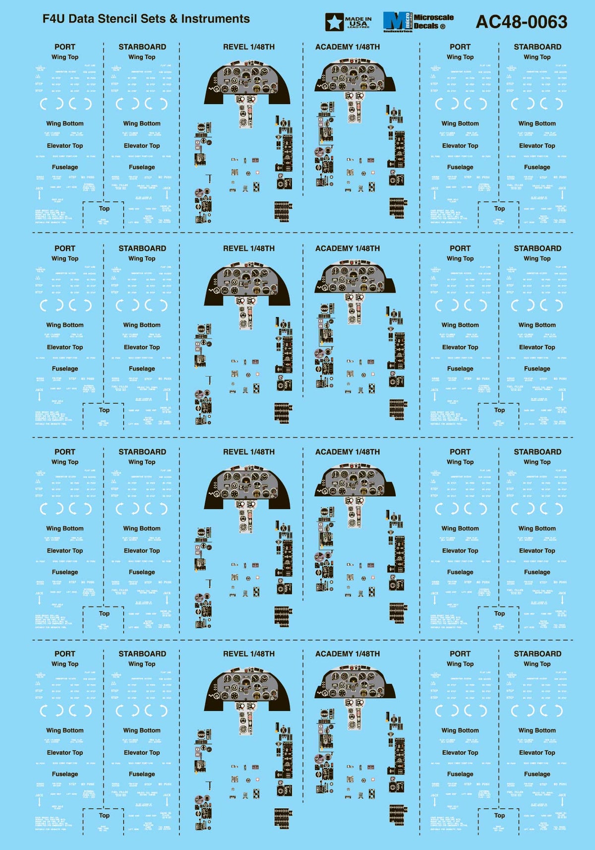 Microscale AC480063 1:48 Vought F4U Corsair Data Stencil Sets & Instruments