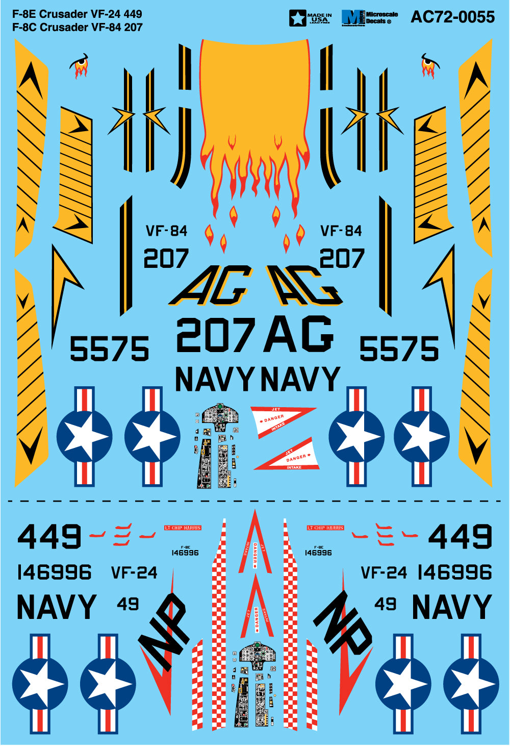Microscale AC720055 1:72 Vought F-8E Crusader VF-24 449 - F-8C Crusader VF-84 207