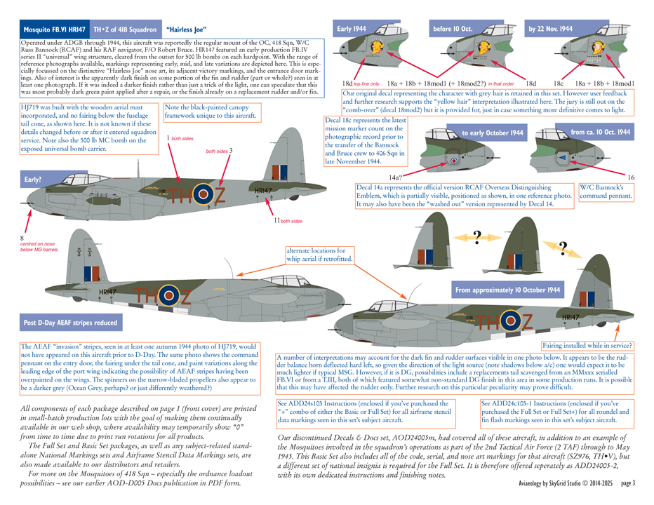 Aviaeology ADD24005-1X 1:24 de Havilland Mosquito FB.VIs-HJ719, HR147, NS850 "Intruders" of 418 Squadron, RCAF (Basic Set)