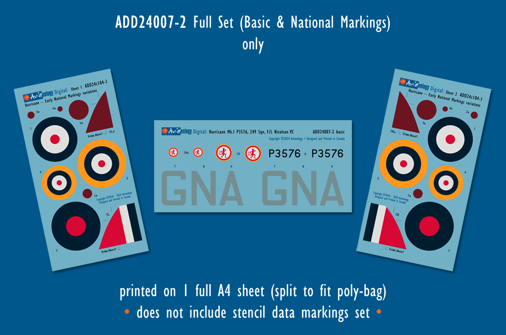 Aviaeology ADD24007-2 1:24 Hawker Hurricane Mk.I P3576 as GN•A of 249 Sqn, RAF – Nicolson VC (Full Set)