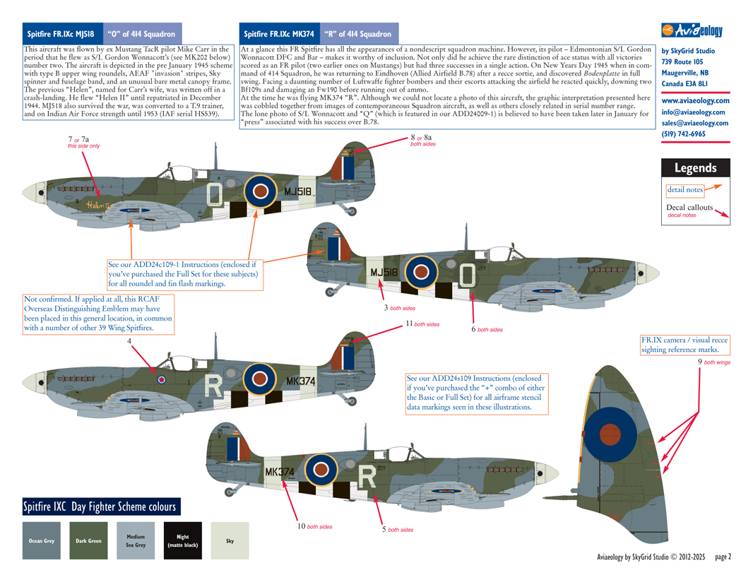 Aviaeology ADD24009-2 1:24 Supermarine Spitfire FR Mk.IXCs MJ518 & MK374 of 414 Squadron, 39 Wing, RCAF (Full Set)