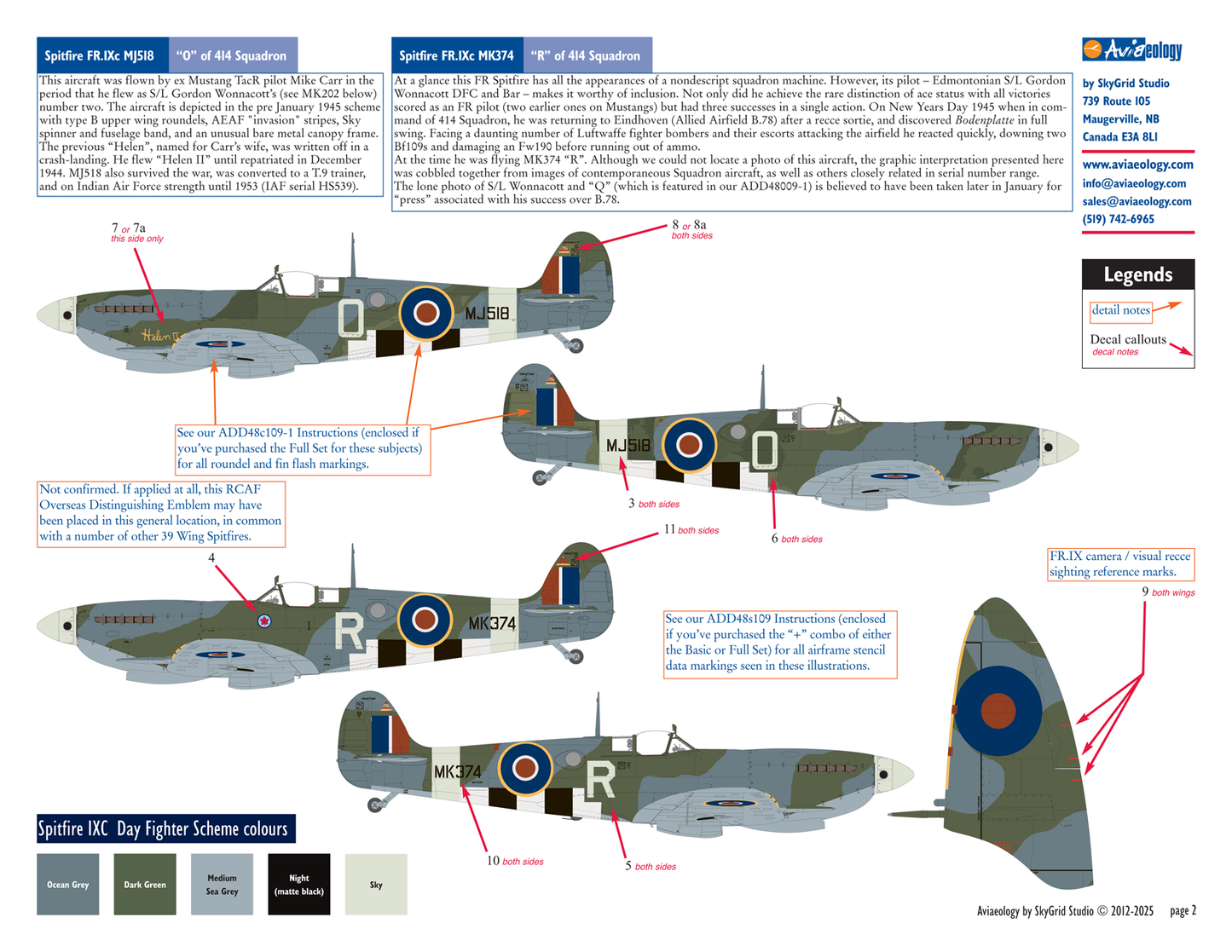 Aviaeology ADD48009-2X 1:48 Supermarine Spitfire FR.IXCs MJ518 & MK374 of 414 Squadron, 39 Wing, RCAF