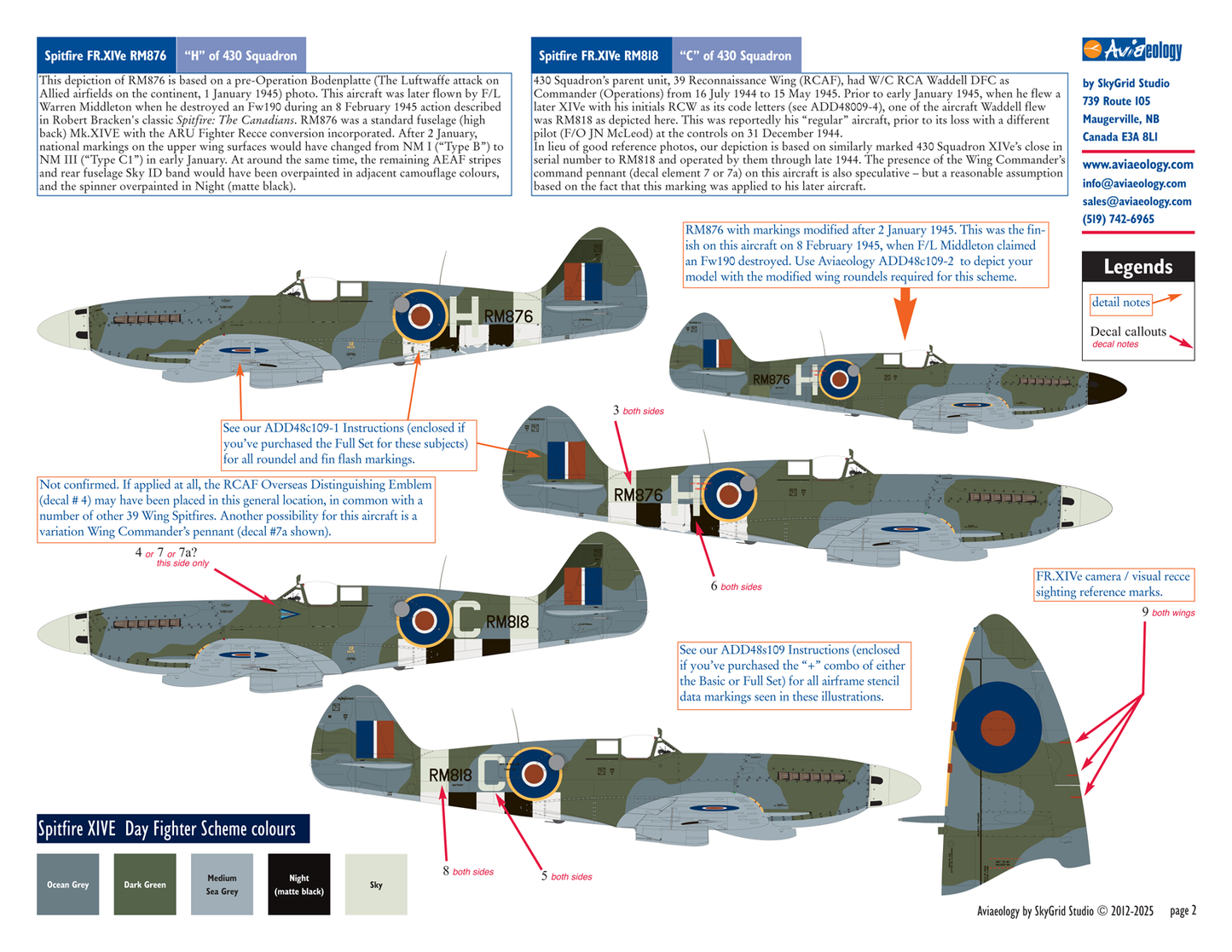 Aviaeology ADD48009-3X 1:48 Supermarine Spitfire FR.XIVEs RM876 & RM818 of 430 Squadron, 39 Wing, RCAF (Basic Set)