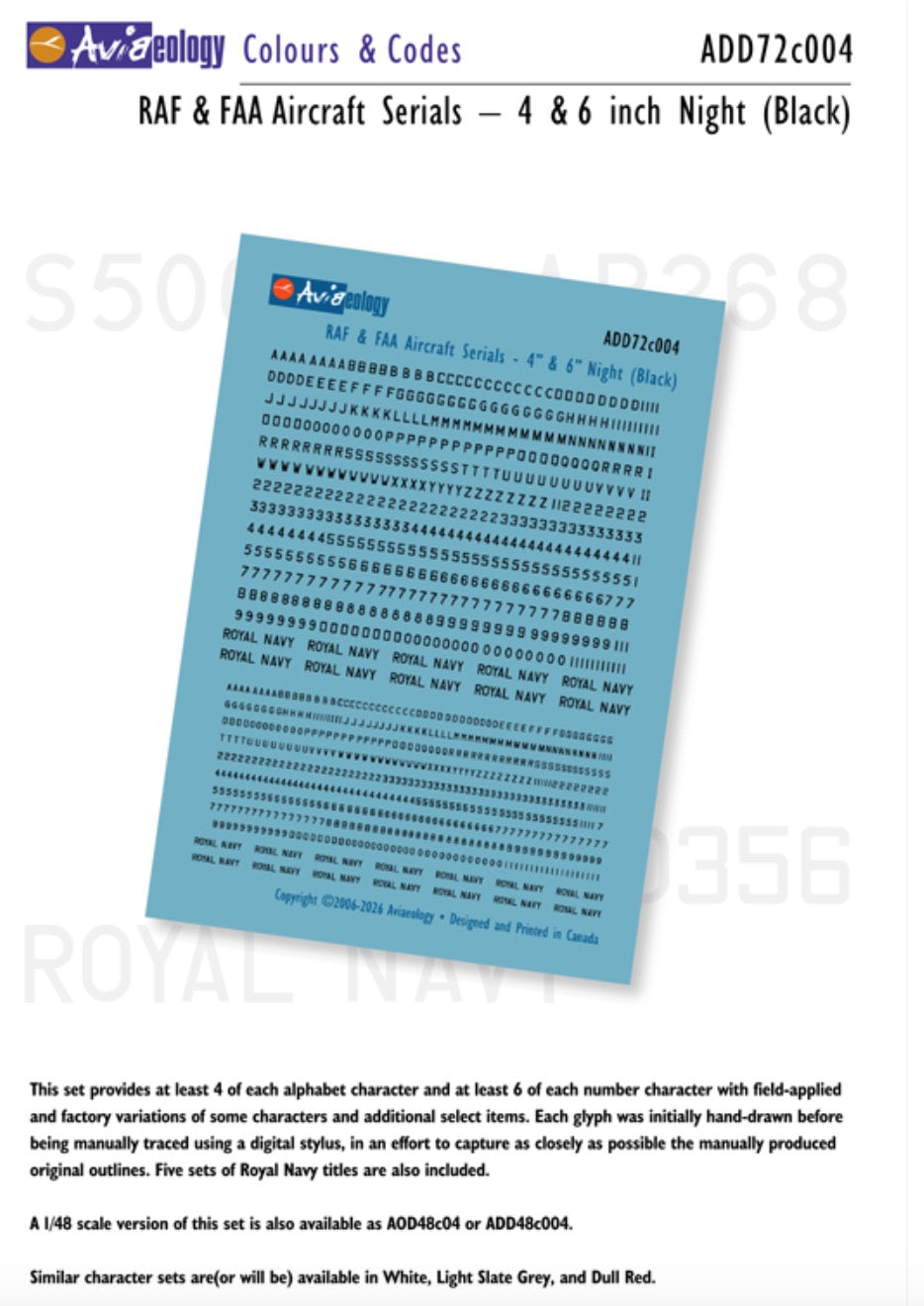Aviaeology ADD72C004 1:72 RAF & FAA Aircraft Serials: 8' Black