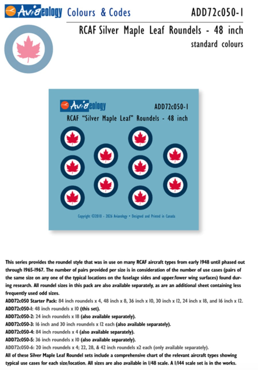 Aviaeology ADD72C050-1 1:72 RCAF 'Silver Maple Leaf' Roundels - 48 inch