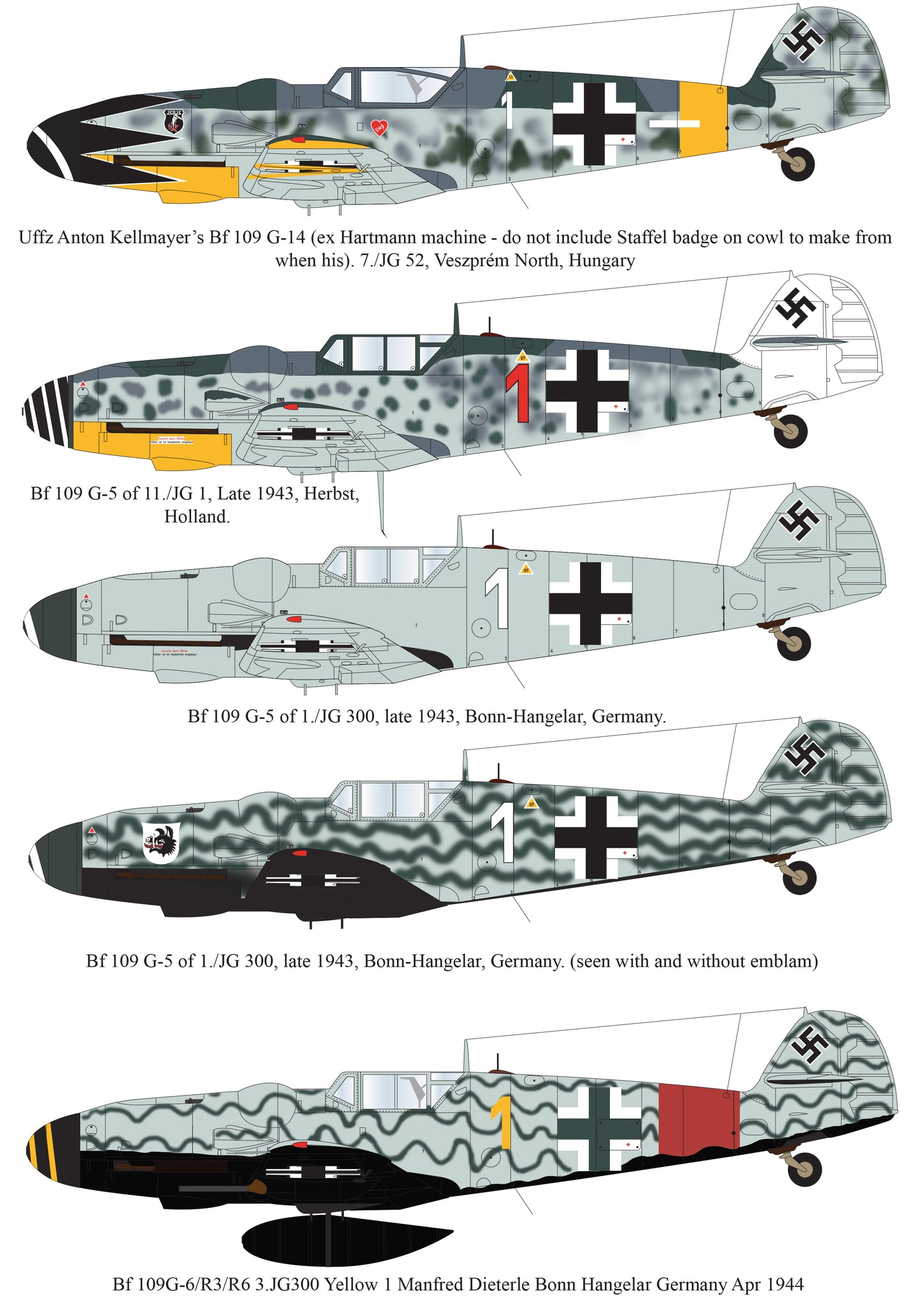 Aims 24D004 1:24 Messerschmitt Bf-109G-5/Bf-109G-6R3/R6/Bf-109G-8/Bf-109G-14