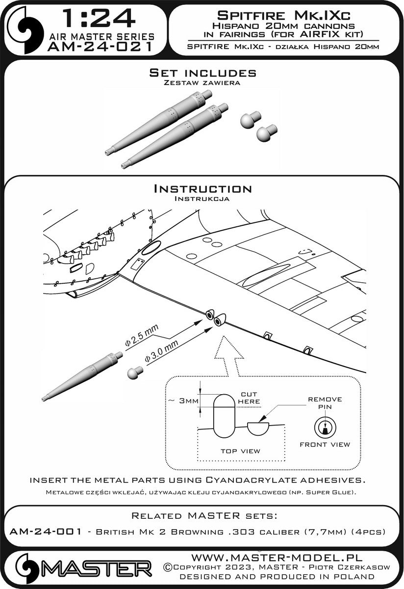Master AM-24-021 1:24 Supermarine Spitfire Mk.IXc - Hispano 20mm cannons in fairings