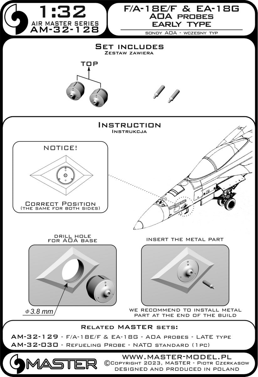 Master AM-32-128 1:32 Boeing F/A-18E/F/A-18F Super Hornet & EA-18G Growler - Angle Of Attack probes - early type