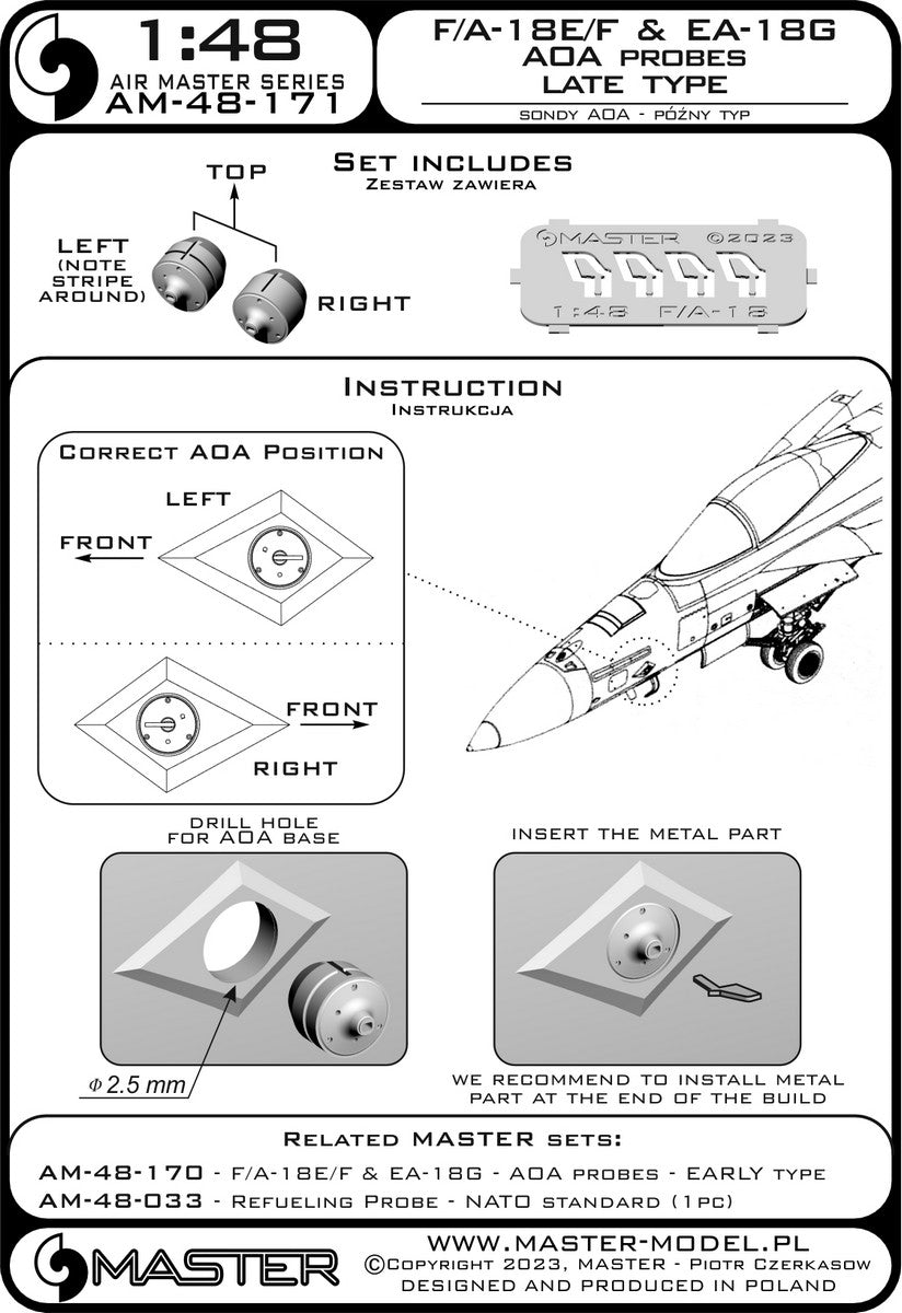 Master AM-48-171 1:48 F/A-18E/F/A-18F Super Hornet & EA-18G Growler - Angle Of Attack probe - late type