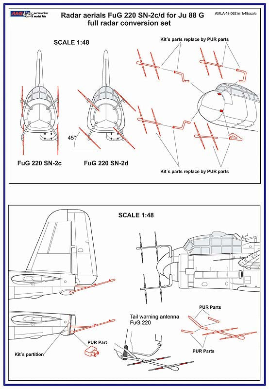 AML A48062 1:48 FuG 220 SN-2c/d Radar aerials for the Junkers Ju-88G-6