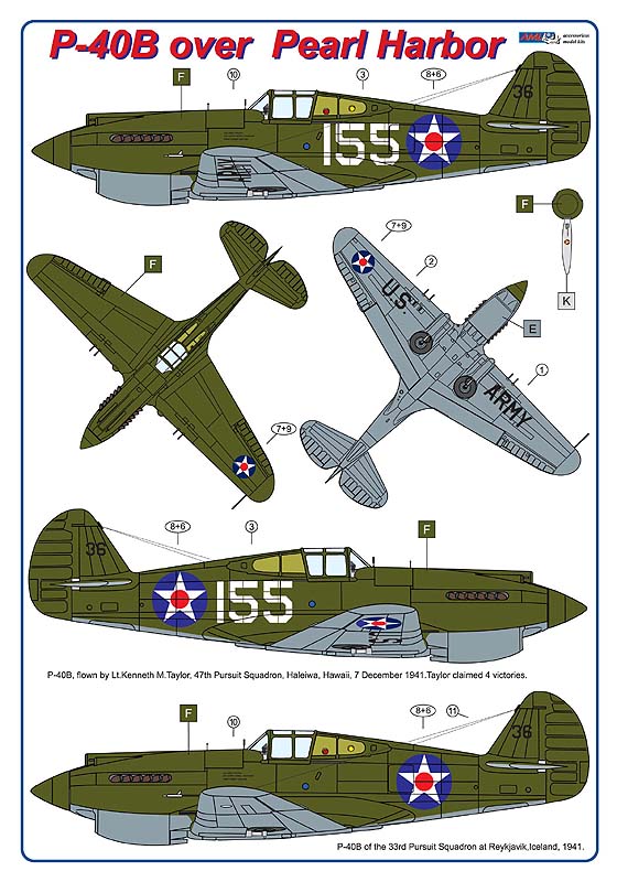 AML C8046 1:48 Curtiss P-40B over Pearl Harbor / 2 decal versions