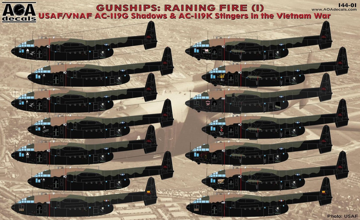 AOA Decals 144-01 1:144 USAF/VNAF Fairchild AC-119G Shadows & AC-119K Stingers in the Vietnam War