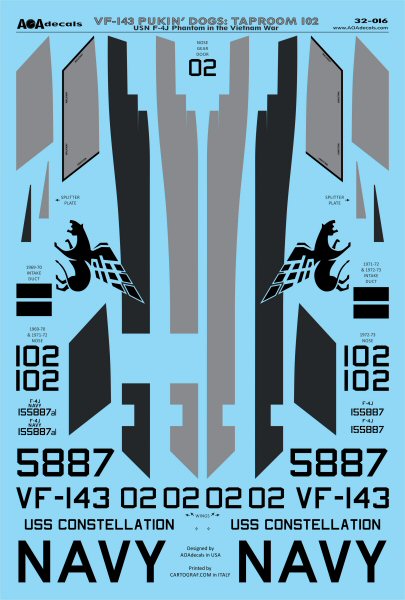 AOA Decals 32-016 1:32 Pukin' Dogs: Taproom 102 - USN McDonnell F-4J Phantom in the Vietnam War
