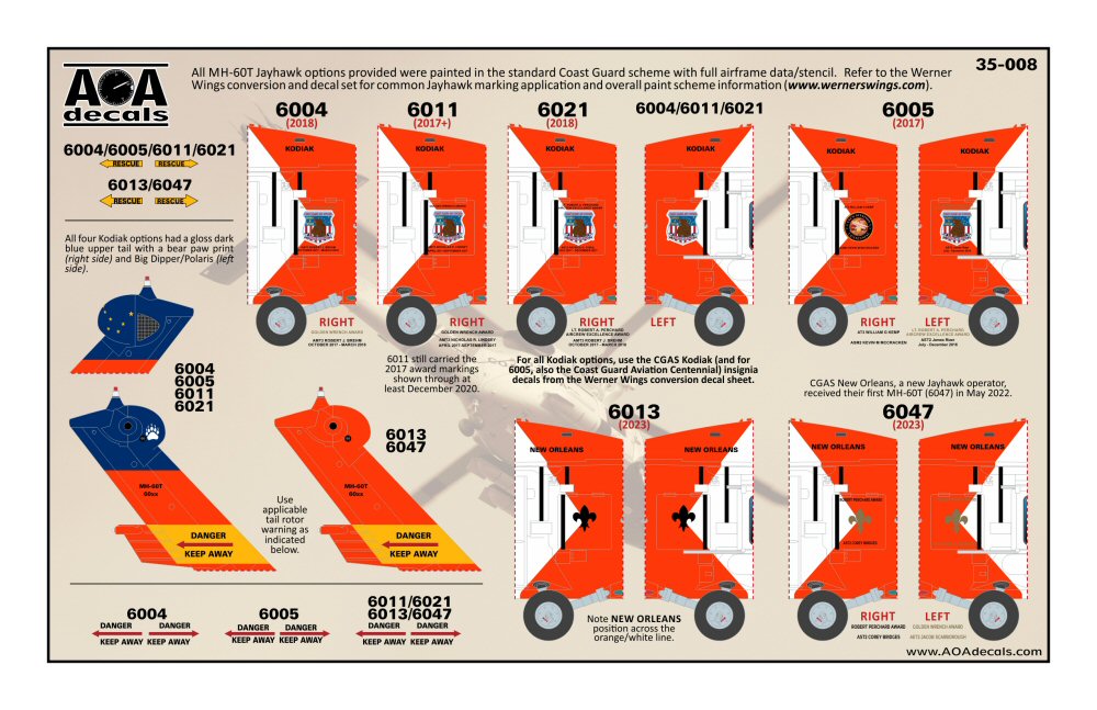 AOA Decals 35-008 1:35 Sikorsky MH-60T JAYHAWK - Decals only