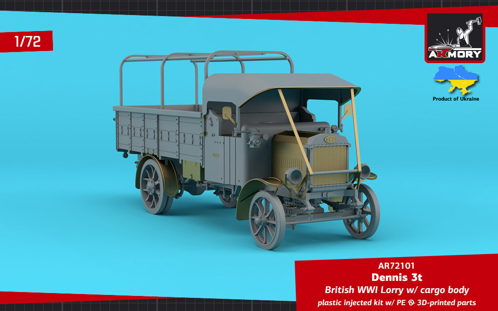 Armory AR72101 1:72 Dennis 3t Lorry, British WWI lorry with flatbed cargo body - plastic kit