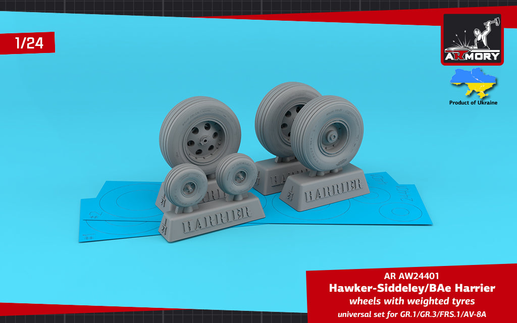 Armory AW24401 1:24 Hawker-Siddeley Harrier GR.7GR.1/GR.3/FRS.1/McDonnell-Douglas AV-8A wheels with weighted tyres