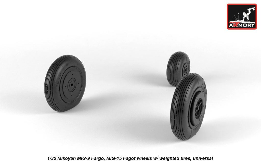 Armory AW32013 1:32 Mikoyan MiG-9 Fargo / MiG-15 Fagot (early) wheels with weighted tyres
