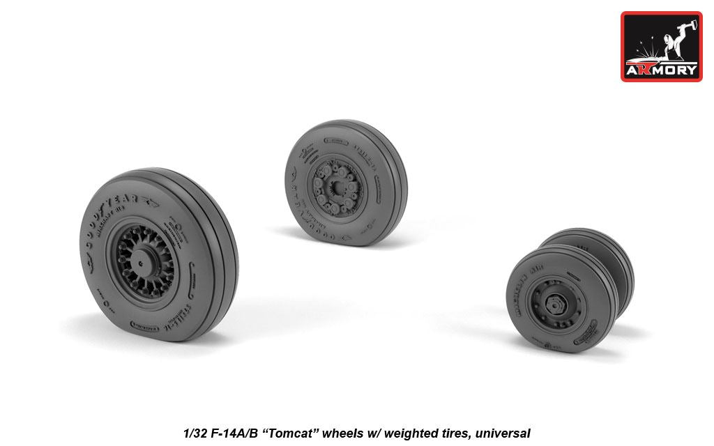 Armory AW32309 1:32 Grumman F-14A/F-14B Tomcat early type wheels with weighted tires/tyres
