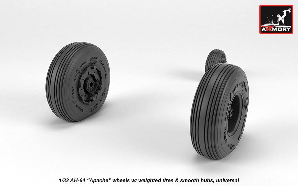 Armory AW32311 1:32 Boeing/Hughes AH-64A Apache wheels with weighted tyres, smooth hubs