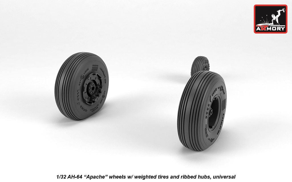 Armory AW32312 1:32 Boeing/Hughes AH-64A Apache wheels with weighted tyres, spoked hubs