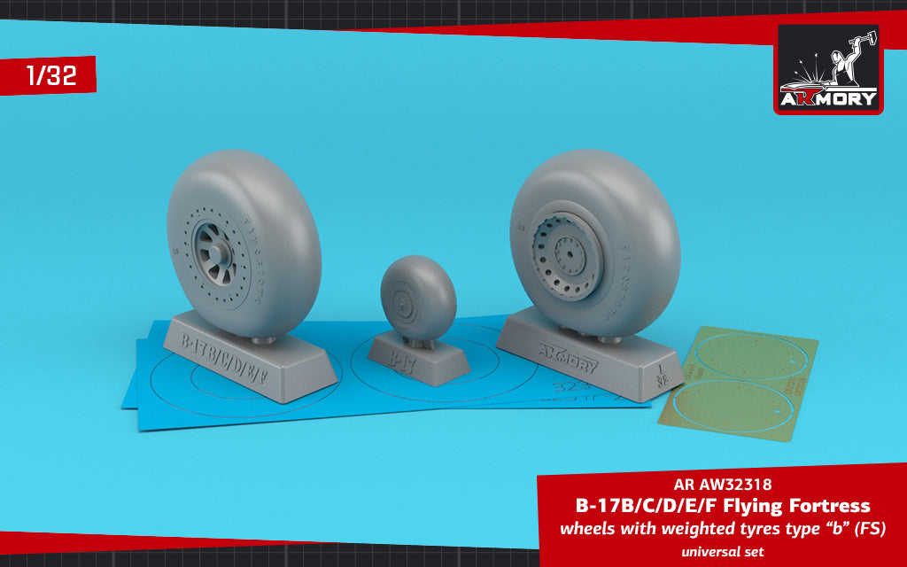Armory AW32318 1:32 Boeing B-17B/B-17C/B-17D/B-17E/B-17F Flying Fortress wheels with weighted tyres type 'b' (FS) & PE hubcaps