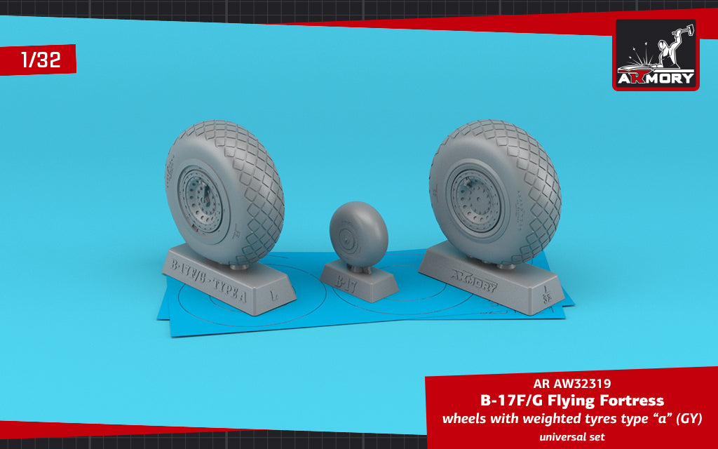 Armory AW32319 1:32 Boeing B-17G Flying Fortress wheels with weighted tyres type 'a' (GY)