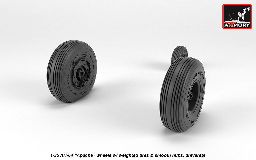 Armory AW35304 1:35 Boeing/Hughes AH-64A Apache wheels with weighted tires/tyres, smooth hubs