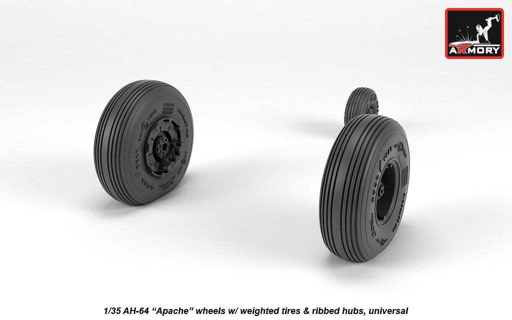 Armory AW35305 1:35 Boeing/Hughes AH-64A Apache wheels with weighted tires/tyres, spoked hubs