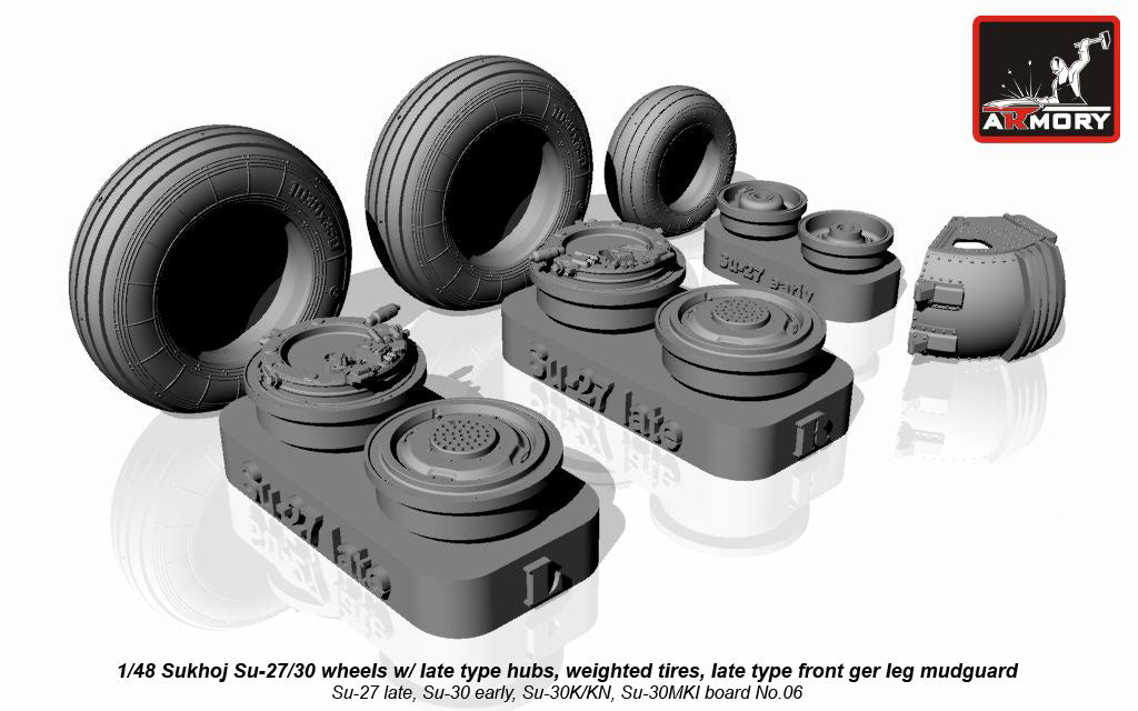 Armory AW48021 1:48 Sukhoi Su-27/Su-30 wheels with late type hubs, weighted tires/tyres, front mudguard