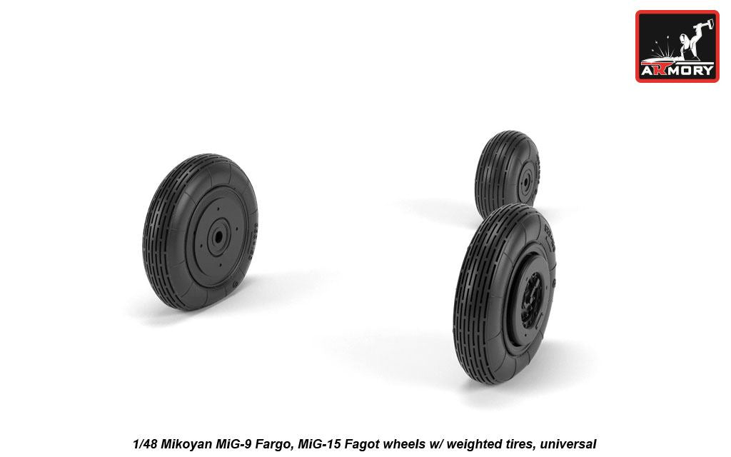 Armory AW48032 1:48 Mikoyan MiG-9 Fargo / MiG-15 Fagot (early) wheels with weighted tires/tyres