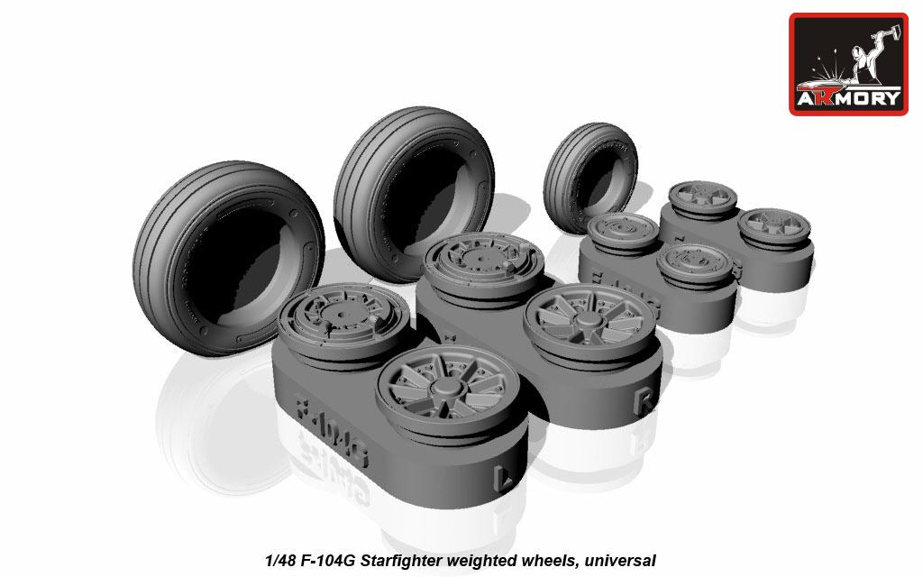 Armory AW48312 1:48 Lockheed F-104G Starfighter wheels with weighted tyres (with optional nose wheels)