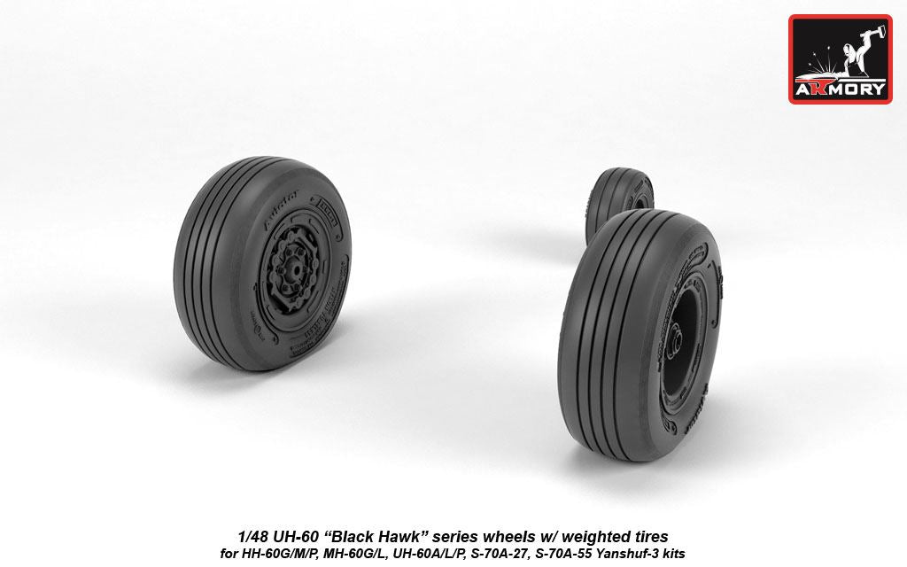Armory AW48329 1:48 Sikorsky UH-60 Black Hawk wheels with weighted tires/tyres,
