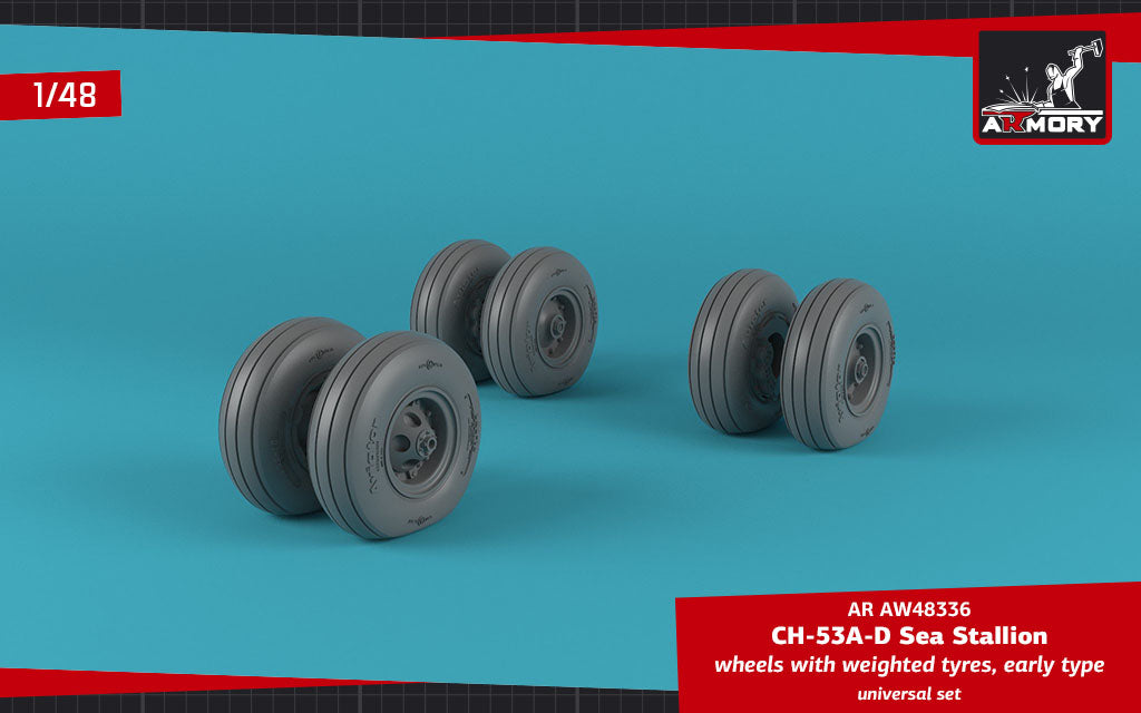 Armory AW48336 1:48 Sikorsky CH-53A/CH-53D Sea Stallion wheels with weighted tires, early
