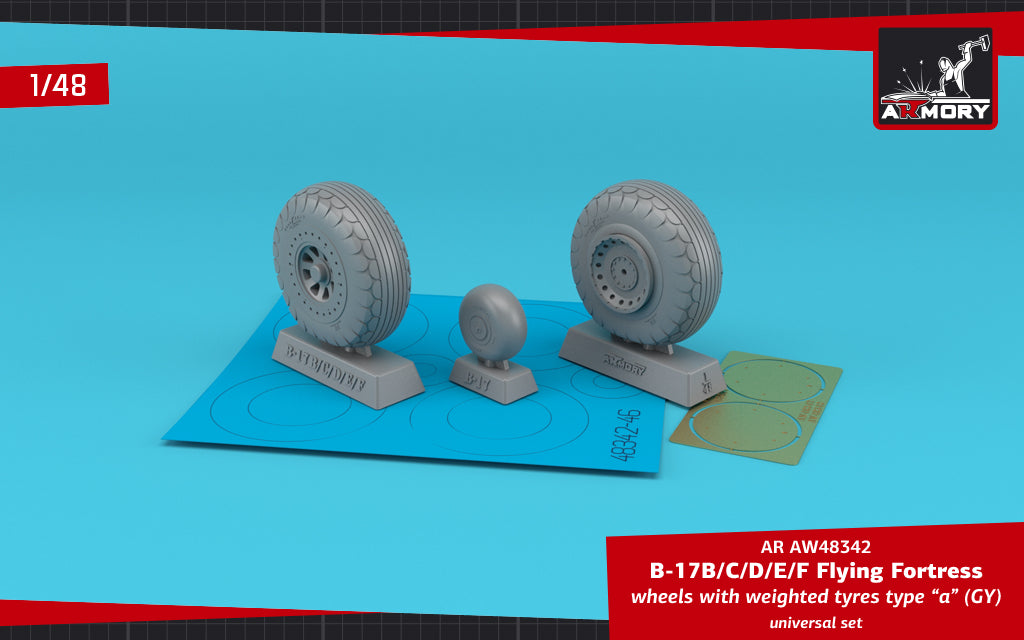 Armory AW48342 1:48 Boeing B-17B/B-17C/B-17D/B-17E/B-17F Flying Fortress wheels with weighted tyres type 'a' (GY)