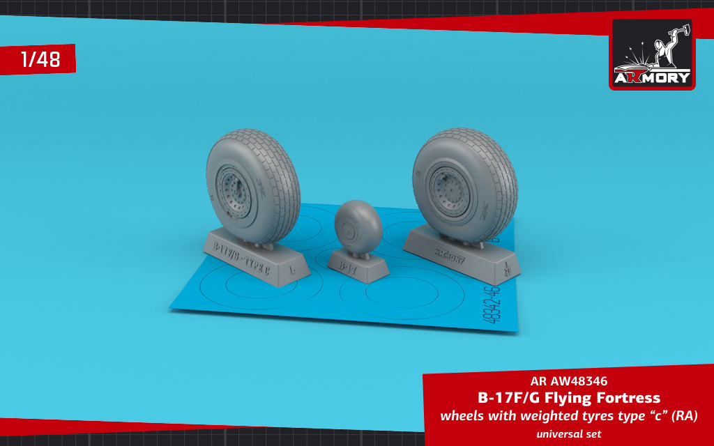 Armory AW48346 1:48 Boeing B-17G Flying Fortress wheels with weighted tyres type 'c' (RA)