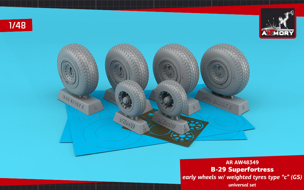 Armory AW48349 1:48 Boeing B-29 early production wheels with weighted tyres type 'c' (GS)