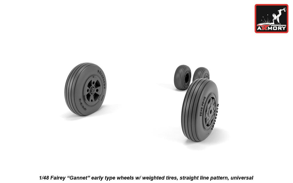 Armory AW48410 1:48 Fairey Gannet early type wheels with weighted tyres of straight Tyre pattern