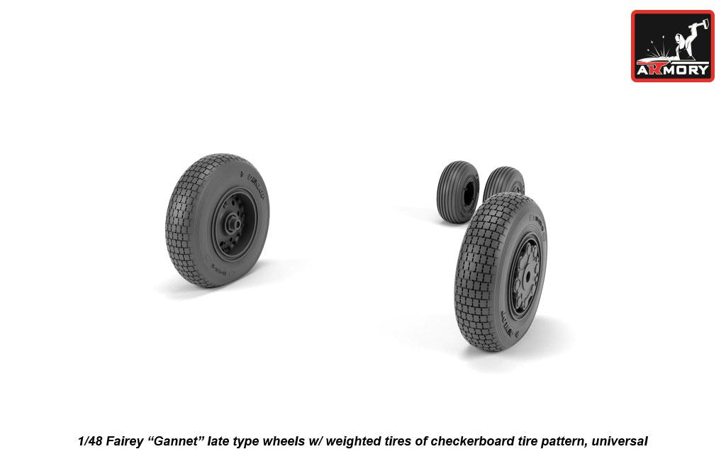 Armory AW48411 1:48 Fairey Gannet late type wheels with weighted tyres of checkerboard Tyre/Tire pattern